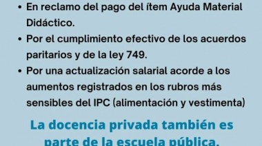 Docentes privados también paran el martes próximo