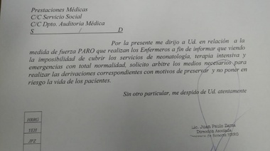 Directivos del hospital quieren responsabilizar a enfermeros por derivaciones