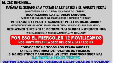 Empleados de Comercio se manifiestan contra el proyecto de Ley de Bases