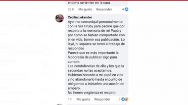 La hija de Lekander rechazó condolencias de la presidenta de OSEF