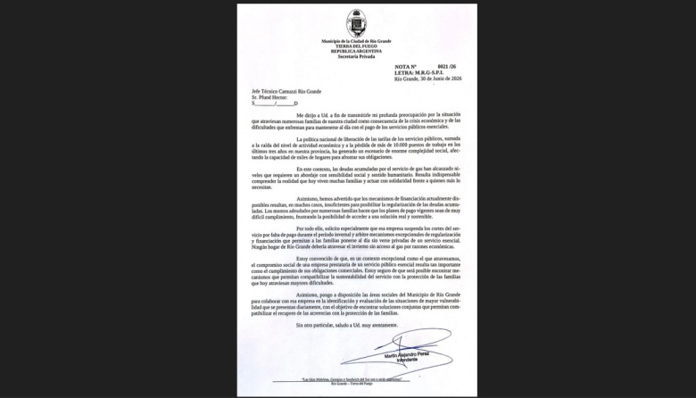 El intendente de Río Grande dirigió nota a Camuzzi por cortes de gas en invierno