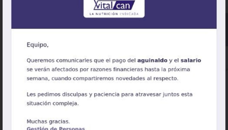 Vitalcan no pudo pagar sueldos y aguinaldos