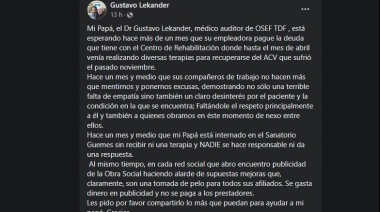 Desesperado pedido de la hija del Dr. Gustavo Lekander