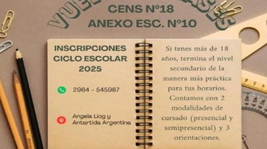 Continúan abiertas las inscripciones en el CENS Nº 18 Anexo Escuela Nº 10